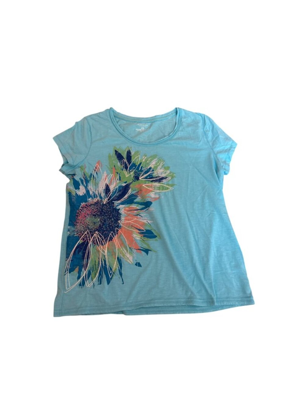Sonoma Life + Style Womens Top Tee T-Shirt XL Blue Floral Graphic Sequin Details